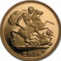 (№2016) Монета Великобритания 2016 год frac12; Sovereign (Королева Елизавета II 90-й день рождения г